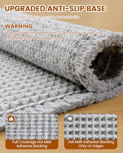 Smiry Waffle Bath Mat 60X16, Soft Absorbent Bathroom Rug, Lightgrey & Cream - Image 6