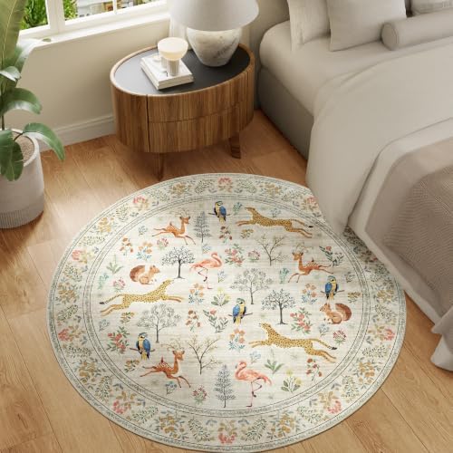 DUKINO 5ft Round Rug, Washable Animal Non Slip Circle Area Rug - Image 4
