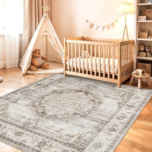 5x5 Area Rug Washable Living Room Rugs: 5ft Square Ultra Thin Soft Oriental - Image 4