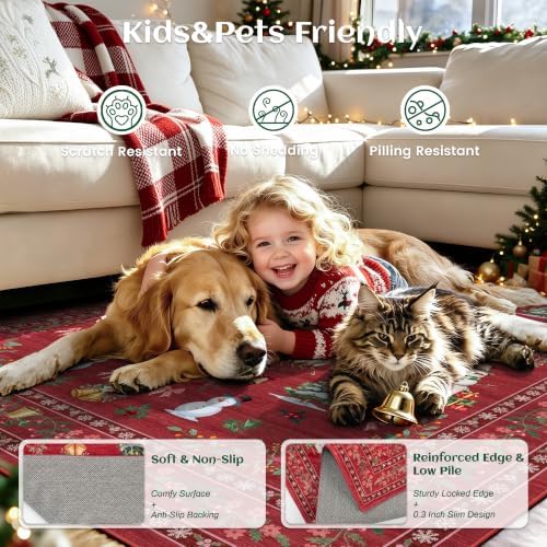 Christmas Runner Rug 2x6 Red Washable Rugs - Image 5