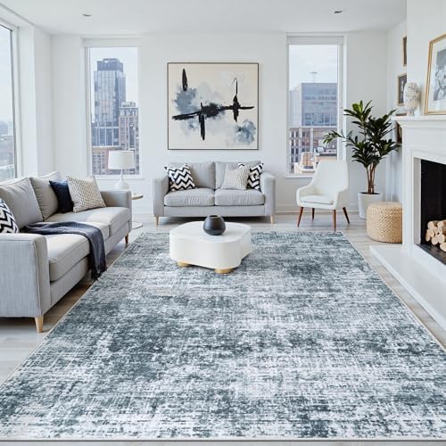 10x12 Area Rug for Living Room Bedroom: Non-Slip Modern Light Slate Blue by Oriannal