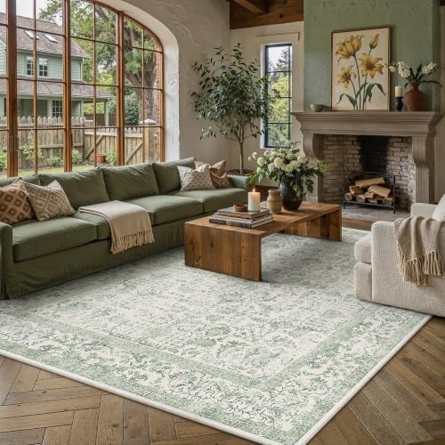 PureCozy Sage Green Area Rug 10x12 Vintage Floral - Image 2