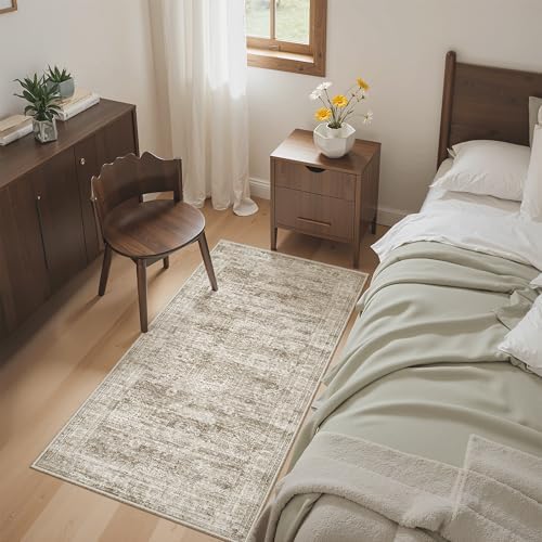 Soalmost 2x4 Washable Rugs for Kitchen, Small Area Rug Brown - Image 3