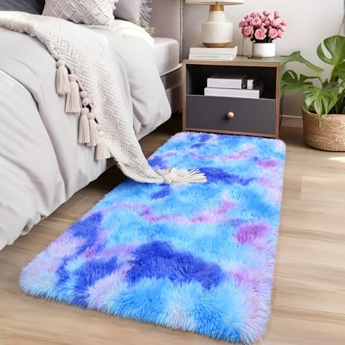 AROGAN Rainbow Rugs for Bedroom, Fluffy Girls Rug, 2x4 Feet Blue & Purple by AROGANAREARUG