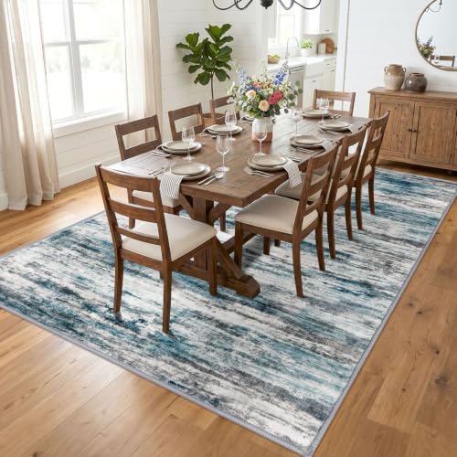 KOZYFLY Washable Rugs 8x10 Area Rug Modern Washable Large Area Rugs Blue - Image 2
