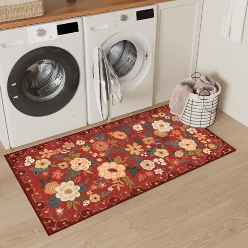 DUKINO 2x4 Entryway Rug, Floral Washable Kitchen Rugs Non Slip - Image 7