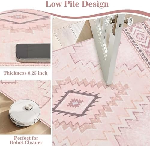 Yinhua Pink Rug 2x3 Non Slip, Western Washable Rug Low-Pile - Image 4