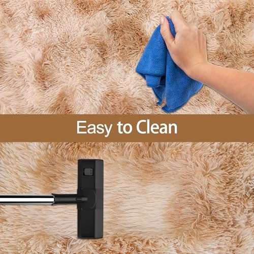 Super Soft Fluffy Living Room Area Rugs 2x10 ft Tie-Dyed Beige Shaggy Furry - Image 7