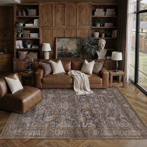 HUGEAR Area Rugs 5x7 Blue Brown Vintage Rug by HUGEAR