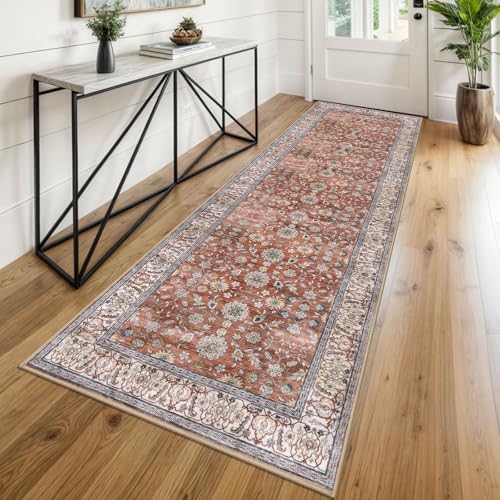 KUTA Vintage Washable Runner Rug 2.6x8 Red Clay Runners by KUTA