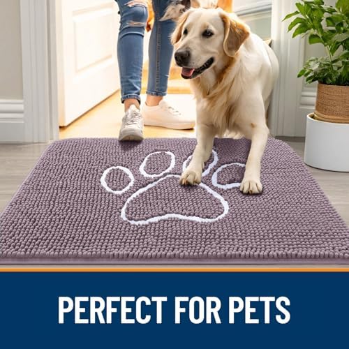 OLANLY Dog Door Mat for Muddy Paws 36x24, Paw Print Design Chenille Mud Mat - Image 6