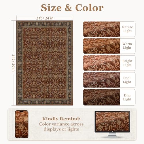 Washable Entryway Rug 2x3, Vintage Print Kitchen Bathroom Rugs Non Slip - Image 2