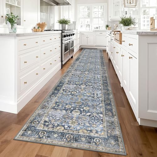 KUTA Vintage Washable Runner Rug 2.6x14 Hallway Runners Blue Grey Beige - Image 2