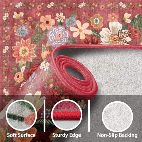 Red Floral Hallway Runner Rug 3x7 - Image 5
