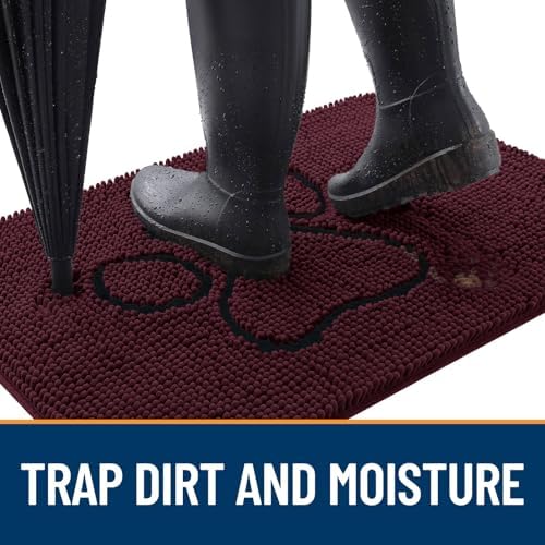 OLANLY Dog Door Mat for Muddy Paws 30x20, Paw Print Design Chenille Mud Mat - Image 2