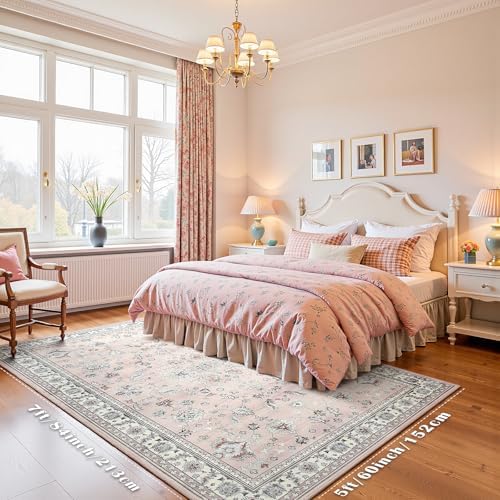 5x7 Light Pink Washable Boho Area Rug - Image 2