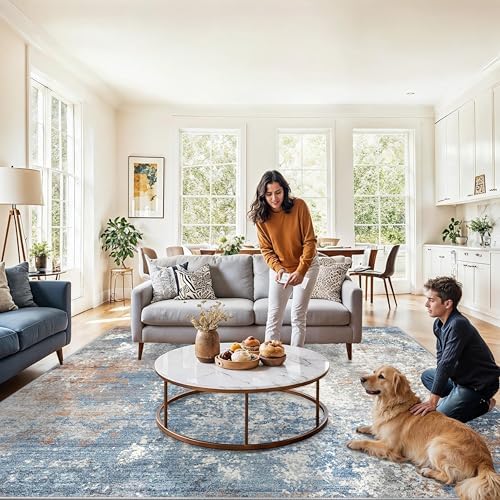 10x10 ft Square Living Room Rug – Washable Modern Abstract Area Rug - Image 3