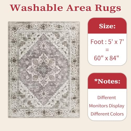 SERISSA 5x7 Washable Non Slip Boho Area Rug - Image 2