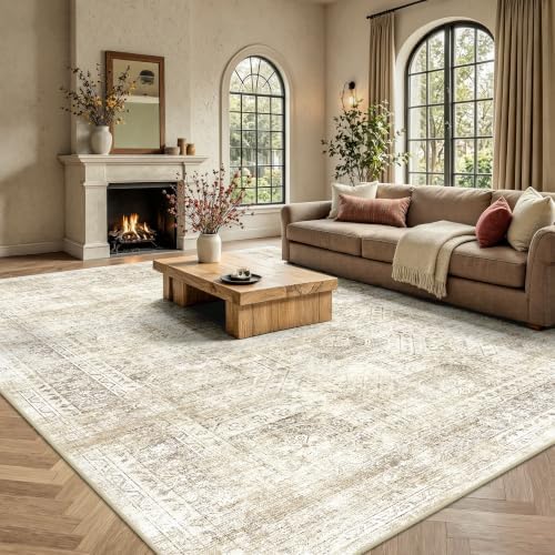 8x10 Area Rugs for Living Room, Washable Vintage Retro Floral Rug, Low Pile Non - Image 3
