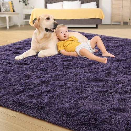 Tepook 6x9 Area Rugs for Living Room, Fluffy Gray Purple Rug for Bedroom - Image 4