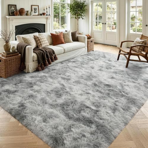 4'x5'3'' Tie-dye Grey Fluffy Soft Area Rug Non-Slip by ModernHomeDecor