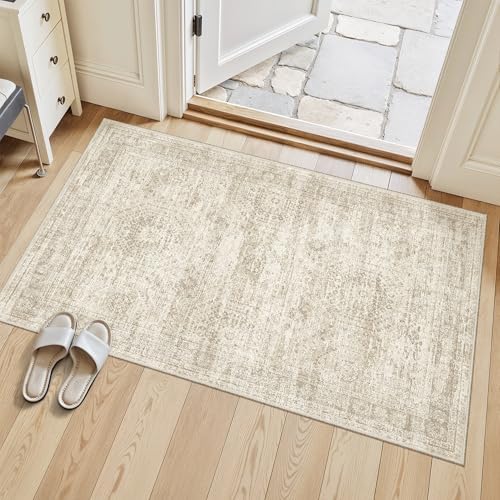 Soalmost 3x4 Rugs Non-Slip, Small Washable Kitchen Entryway Area Rug Beige by Soalmost