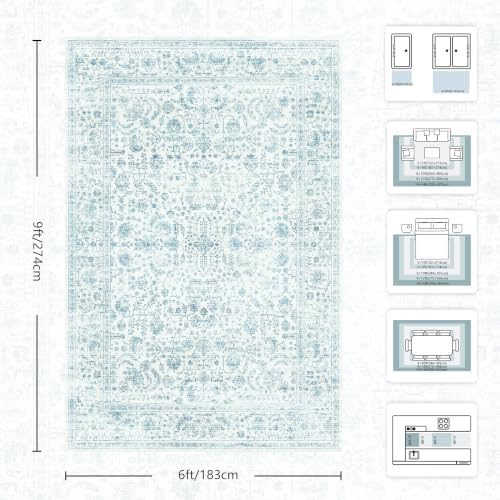 6x9 Area Rugs, Washable Vintage Retro Floral Rug - Image 2
