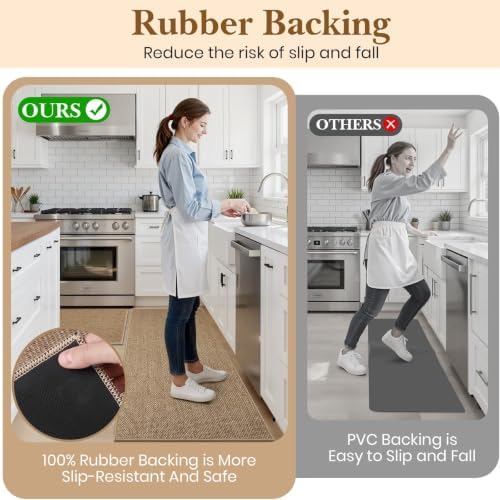 Kitchen Rugs Set of 2, Washable Floor Mats, Khaki 20x32+20x47in - Image 5
