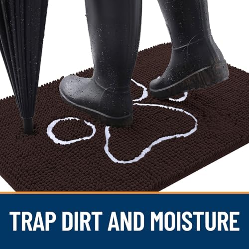 OLANLY Dog Door Mat for Muddy Paws 32x20, Paw Print Design Chenille Mud Mat - Image 2