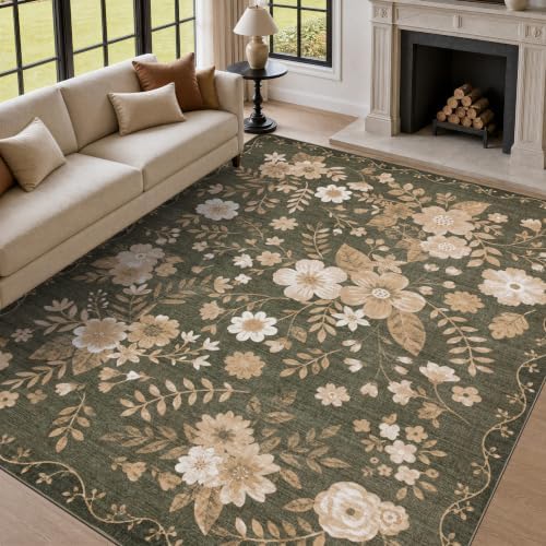 JOLLYVOGUE Floral Area Rug 6x9, Washable Rug by JOLLYVOGUE