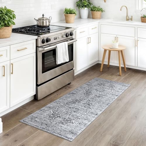 KUTA Vintage Washable Runner Rug 2x5 Runners Grey Blue White Kitchen Rug - Image 2