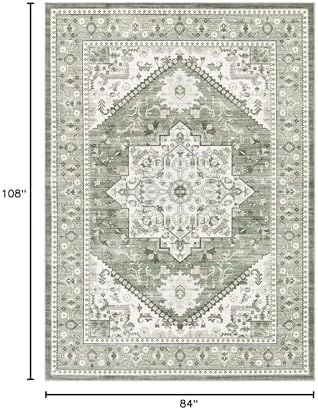 Washable Area Rug-7X9 Vintage Neutral Soft Green - Image 2
