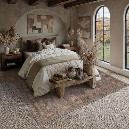 HUGEAR Blue Brown Washable 6x9 Area Rugs - Image 2