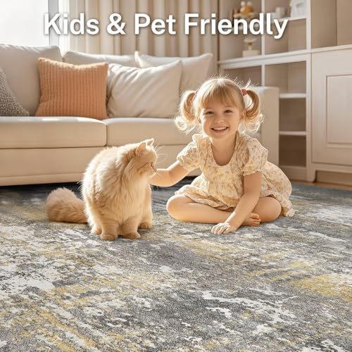 Area Rug Living Room-10X12 Abstract Washable Rug Gold - Image 6
