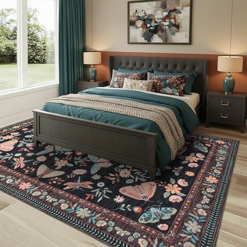 5x7 Floral Washable Rug for Living Room, Boho Area Rug - Image 4