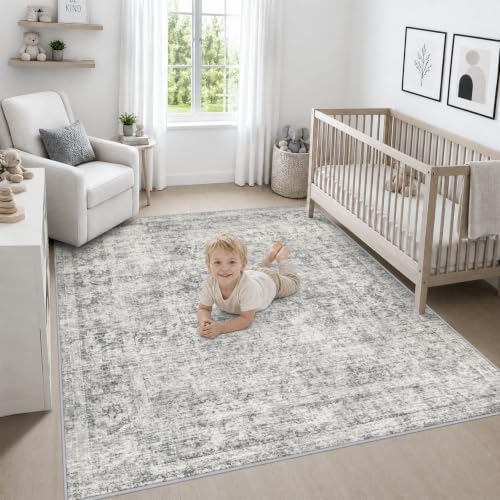Area Rug Living Room: 6x6 Modern Washable Soft Carpet Black Grey - Image 5