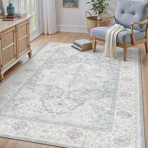 HUGEAR Blue 4x6 Washable Area Rugs Vintage Indoor Carpet - Image 2