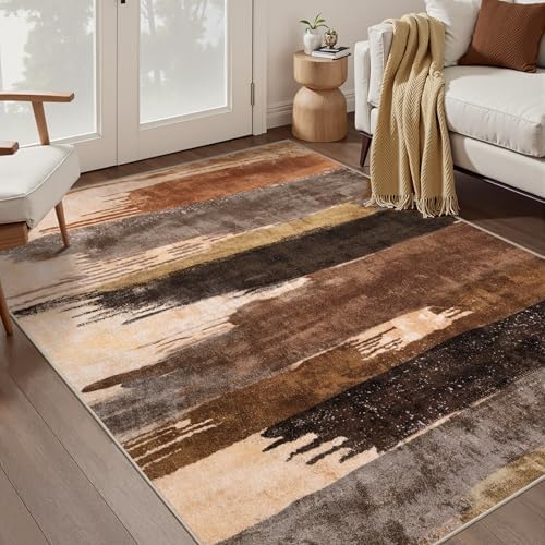 Ciicool 3x5 Rugs for Entryway, Modern Abstract Washable Soft Carpet Brown by CIICOOLHomeDeco