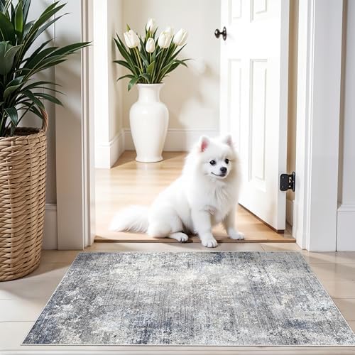 2x3 Washable Non-Slip Rug – Modern Abstract Neutral Small Throw Area Rug by BYYVOORugsforYourHome