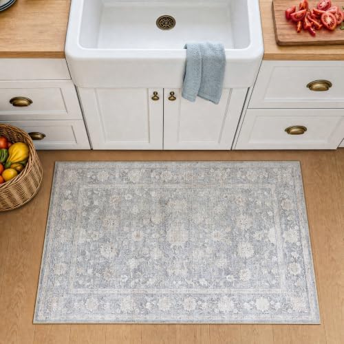 2x3 Blue Neutral Vintage Entryway Area Rug - Image 4