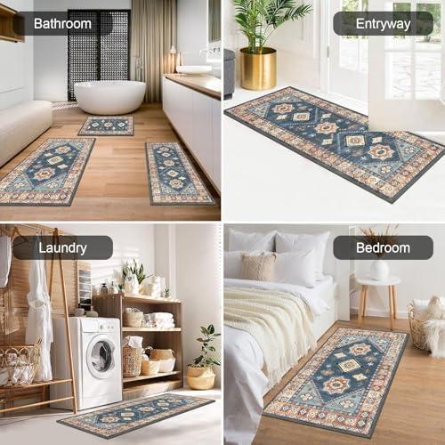 HEBE Boho Kitchen Rugs Set of 3, Non Slip Washable Kitchen Mats - Image 4