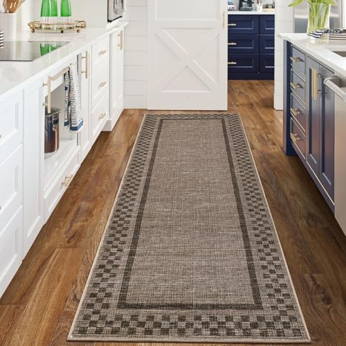 Garvee Modern 2x6 Checkered Border Washable Runner Rugs - Image 3