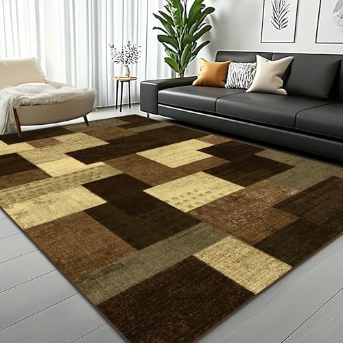 Modern Geometric Patchwork Indoor Taupe Area Rug - Image 5