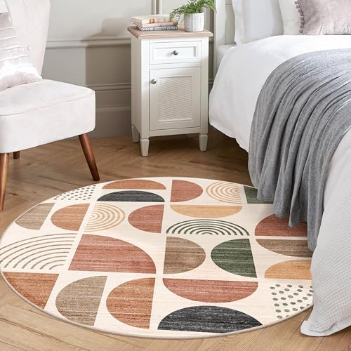 MUJOO Round Rug 4ft Small Circle Area Rug Washable Non Slip Modern Abstract - Image 2