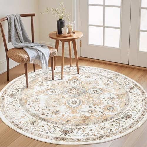 Amada Round 5x5 Washable Area Rug by AMADAHOMEFURNISHING