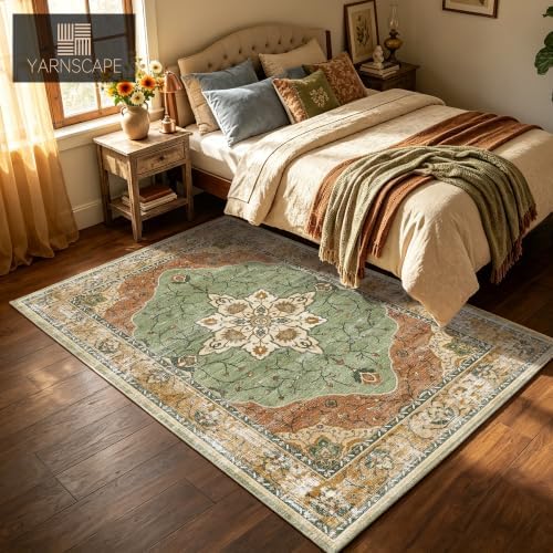YARNSCAPE 5' x 7' Machine Washable Area Rug, Non-Slip Low-Pile Carpet - Image 5
