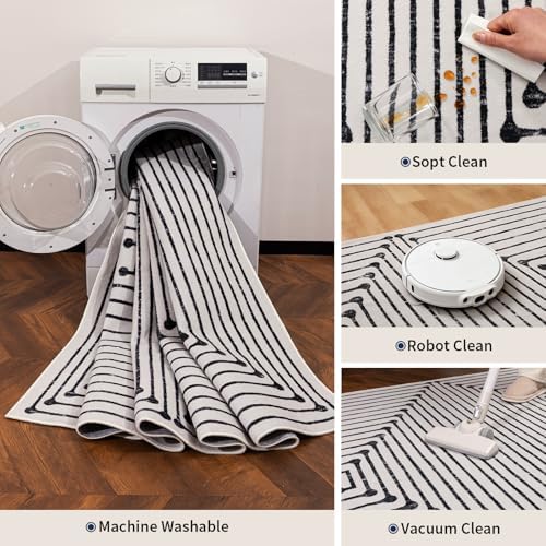 YIHOUSE Washable 4ft Round Rug for Entryway Non Slip, Striped Modern Circle - Image 3