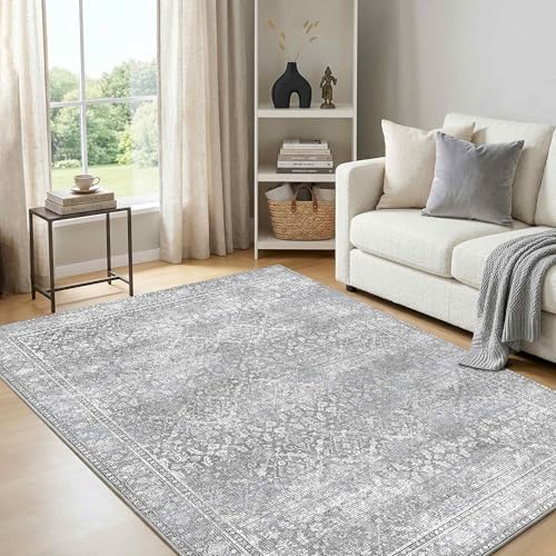 4x6 Grey Rug Vintage Grey Washable Area Rug by LatteFog