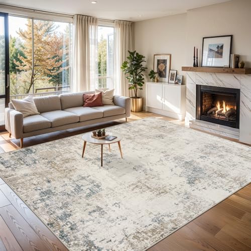 10x12 Area Rug Living Room: Modern Abstract Washable Carpet Beige - Image 3