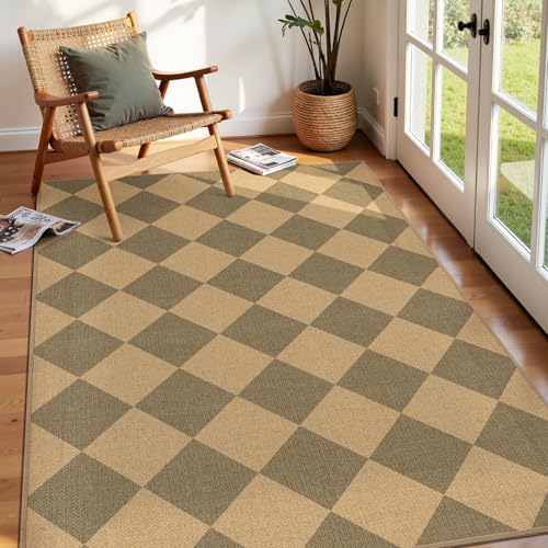 Lessymo Checkered Entryway Rug 3x5, Easy Jute Washable Rugs by Lessymo